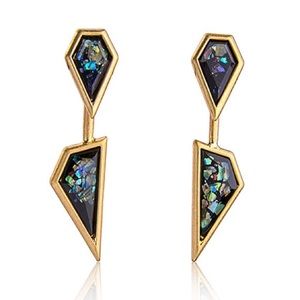 Black Iridescent Stone Point Statement Earrings